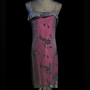 Women's Pink Dress Black Sheer velvet Overlay Large